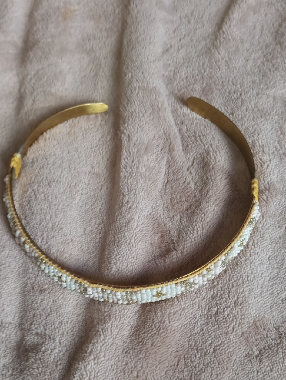 Gold Beaded Choker with White Bead Accents